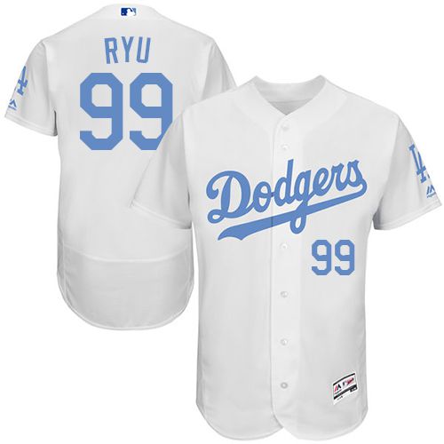 Dodgers #99 Hyun-Jin Ryu White Flexbase Authentic Collection Father's Day Stitched MLB Jersey